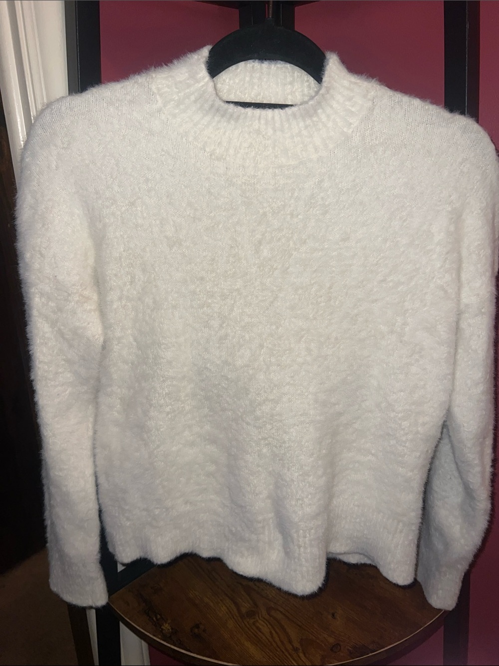 Cozy White Women's Fuzzy Crewneck Sweater